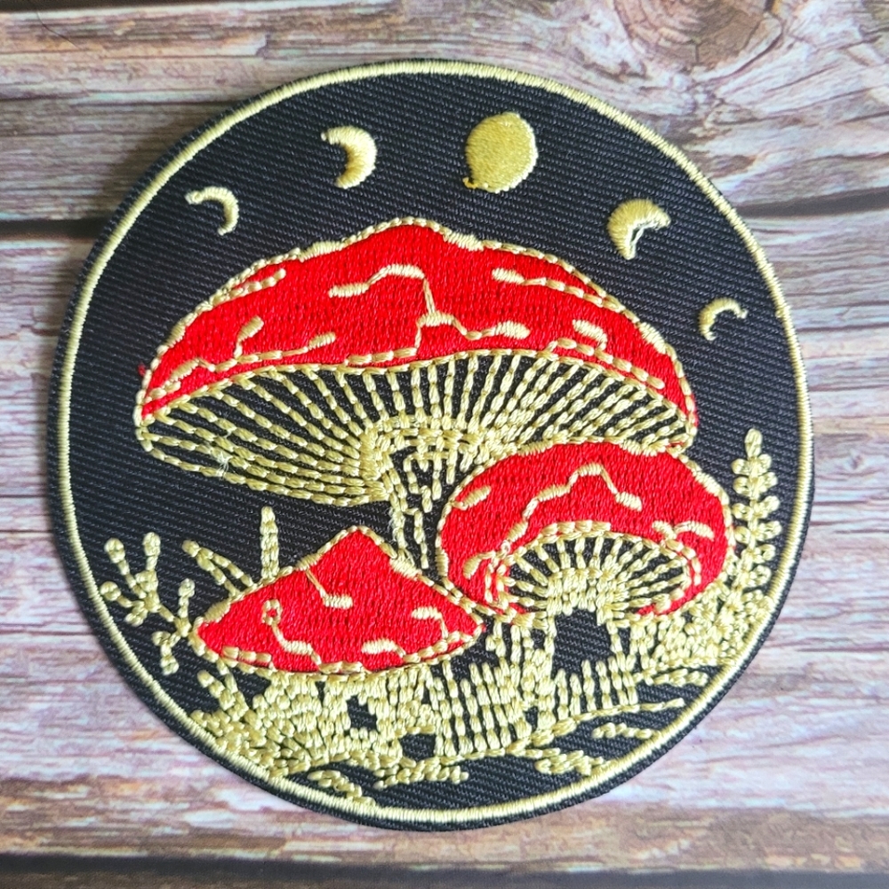 Magic Mushroom Moon Phases Magick New Age Embroidered Iron on Patch.